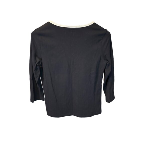 Style & Co. NWT Womens Black Long Sleeve Top White Trim Size M - Picture 2 of 7